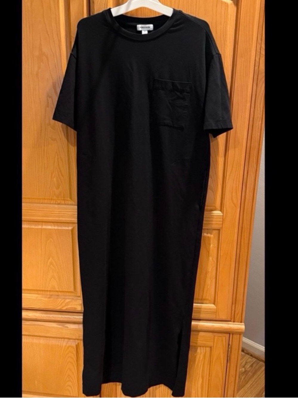 Nordstrom Black T-Shirt Maxi Dress Pockets Short Sleeve Pockets Size XS